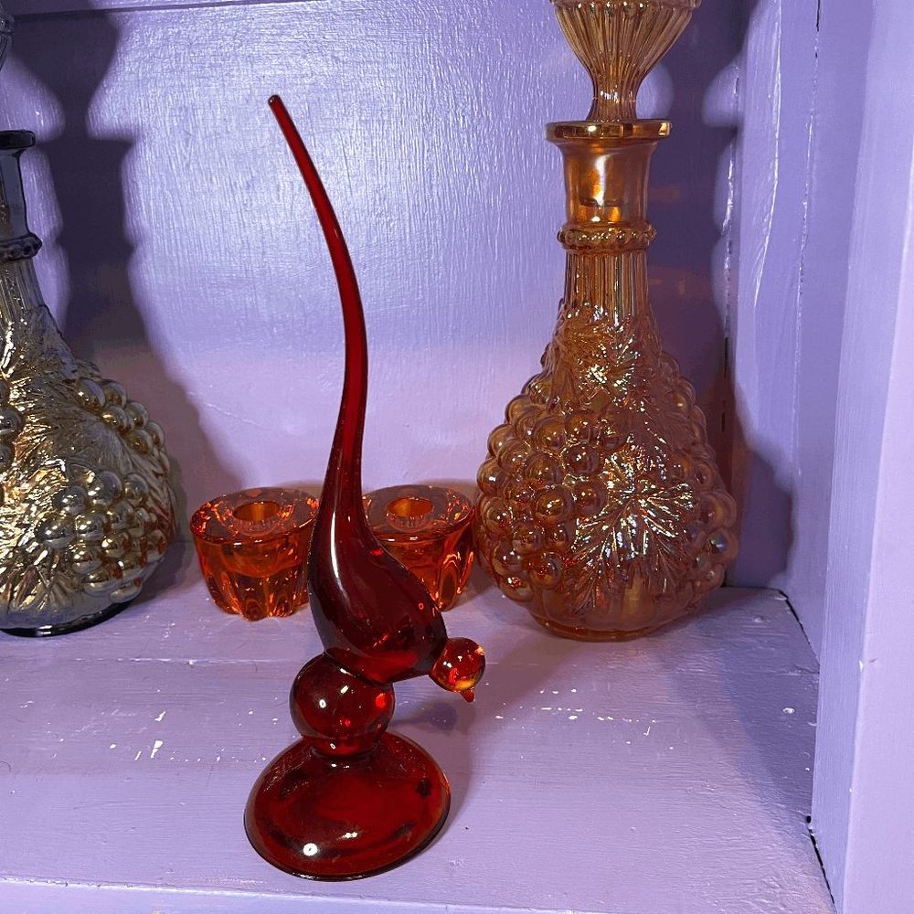 Vintage Viking Glass Persimmon Epic Long Tailed Bird Figurine